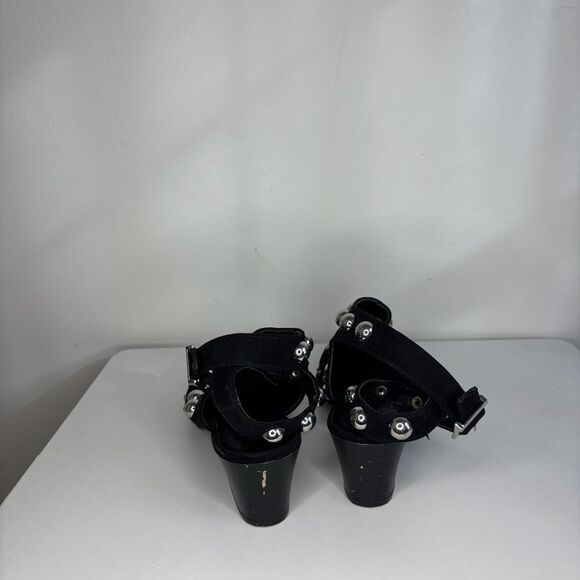 Qupid- Black Heels w/Ankle Straps & Silver Bubble Studs - Picture 4 of 7